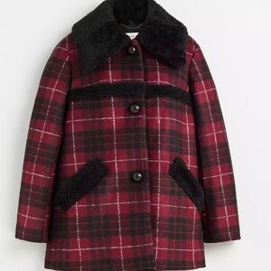 New Coach Plaid Wool Jacket with Shearling collar and trim